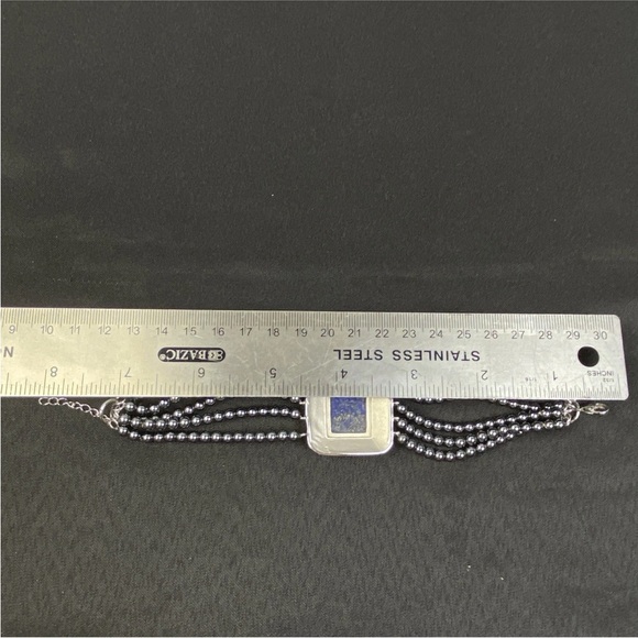 Hanmdade Bracelet Red Blue Enamel Hematite Beads Lapis Lazuli Stone 7" to 8" - Picture 9 of 14